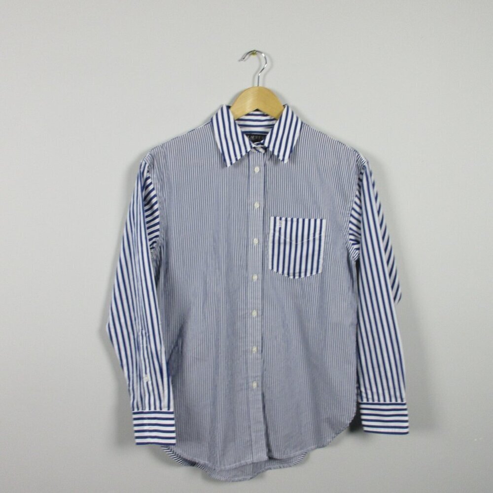 Classic Navy Stripe Button-Up Shirt - Women's